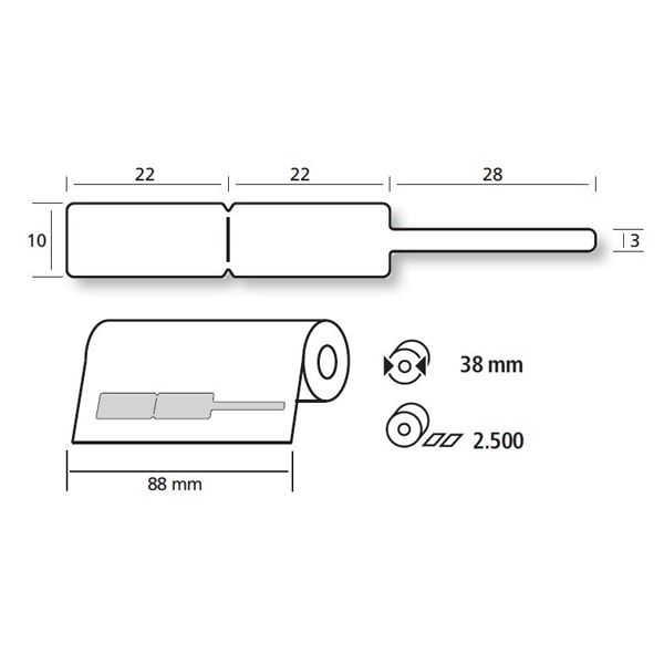 Címkék,  fehér 44 1072 F1, tekercs 2500 db
