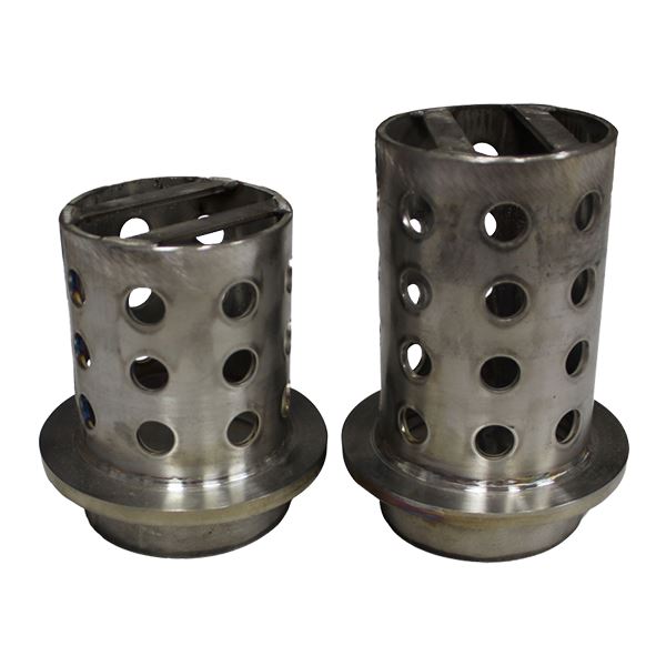 Flask d.80 x h.150 mm, AISI 310, thick. 3 mm, parallel holes and staged flange