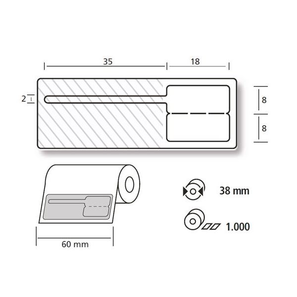 Címkék,  fehér 34 1653R Z1, tekercs 1000 db