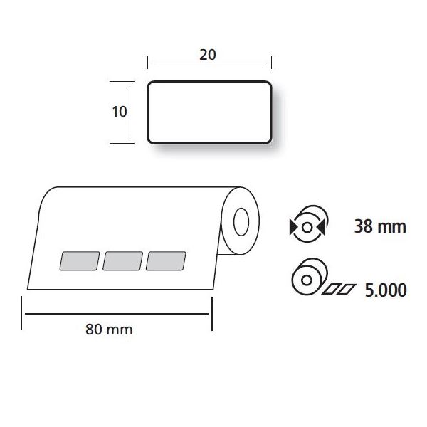 Címkék,  fehér 41 1020 E1, tekercs 5000 db