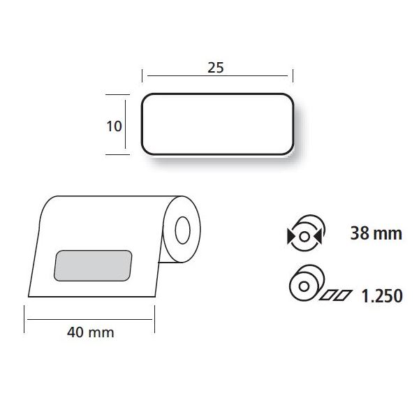 Címkék,  fehér 41 1025 E1, tekercs 1250 db