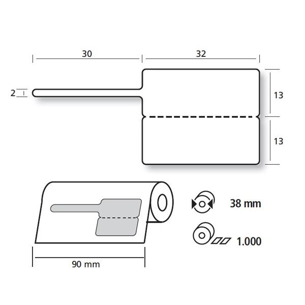 Címkék,  fehér 34 2662 K1, tekercs 1000 db