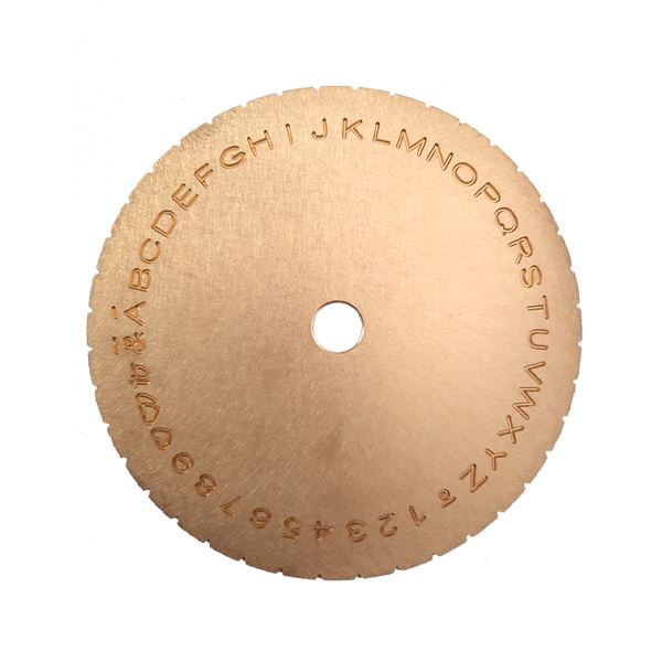 Template with block letters for Presidium engraver