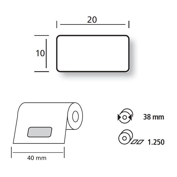 Címkék,  fehér 41 1020 E5, tekercs 1250 db