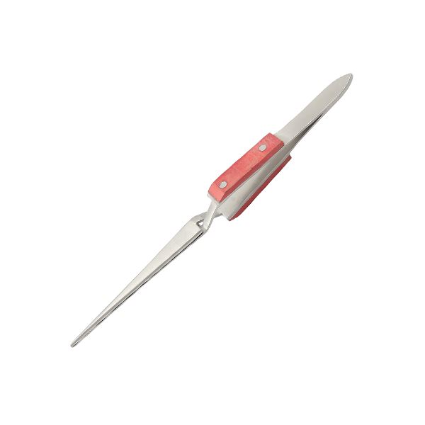 Cross Lock Straight Tweezer with Fiber Grips, 6-1/2"
