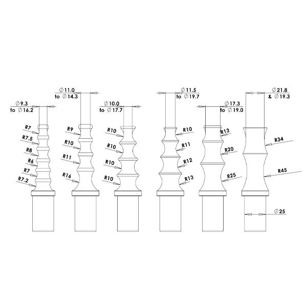 Durston Multi Forming Anvil Mandrels Set of 6 - Concave