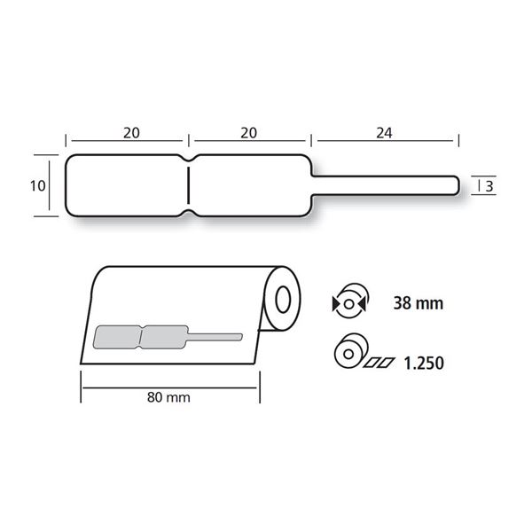 Címkék,  fehér 44 1064/1 K3, tekercs 1250 db