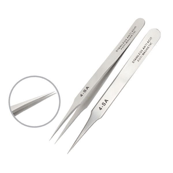 Tweezer No: 4, Fine Point, Size 120 mm, Made of Anti Magnetic Anti Acid Steel