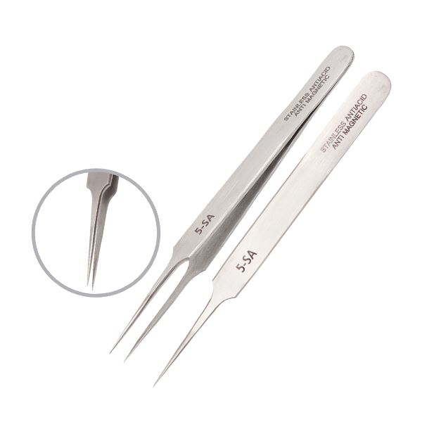 Tweezer No: 5, Fine Point, Size 110 mm, Made of Anti Magnetic Anti Acid Steel