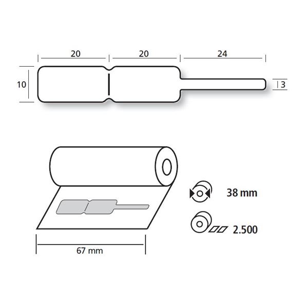 Címkék,  fehér 44 1064/1 F1, tekercs 2500 db