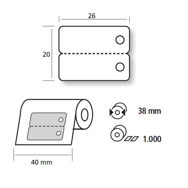 Címkék, cérnán 35 2026 K1, tekercs 1000 db